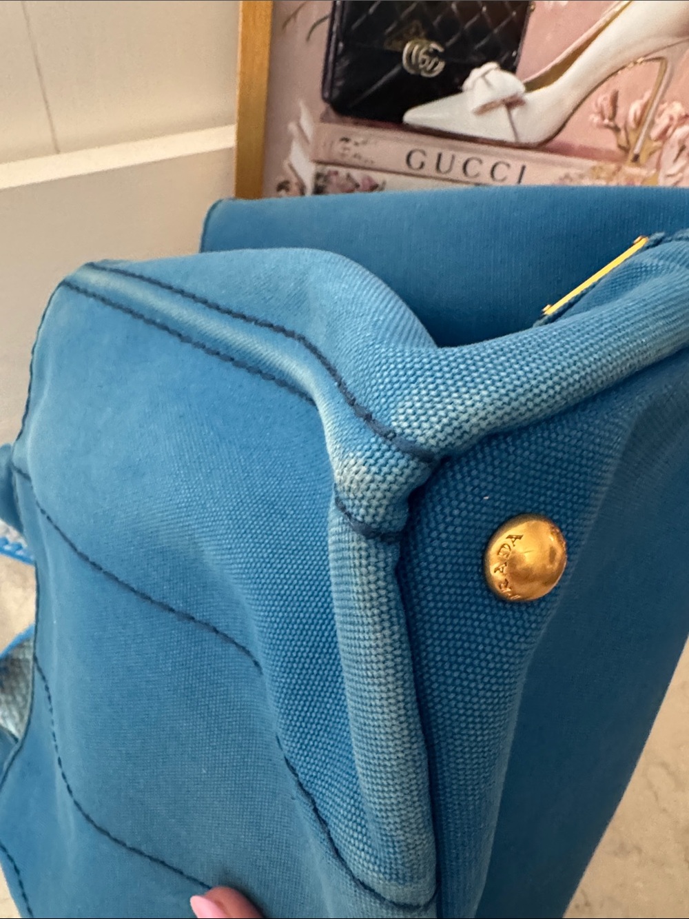 Prada canapa Blue Canvas Tote with authenticity card and unbranded strap - Picture 6 of 15